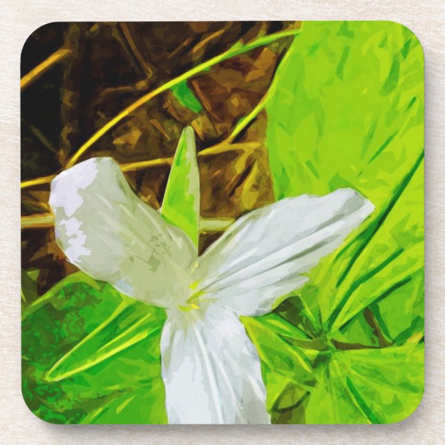 Porta-copo Snow Trillium a White Wilflower Abstrato (Frente)