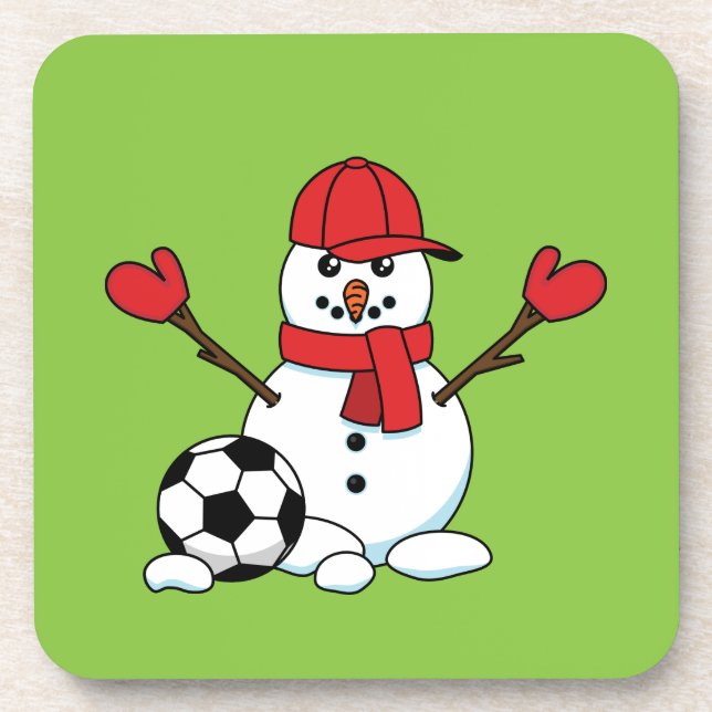 Porta-copo Snowman engraçado com bola de futebol (Frente)