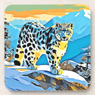 Porta-copo Snowy Mountain Leopard Stance Design