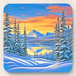 Porta-copo Snowy Mountain Sunset Glow
