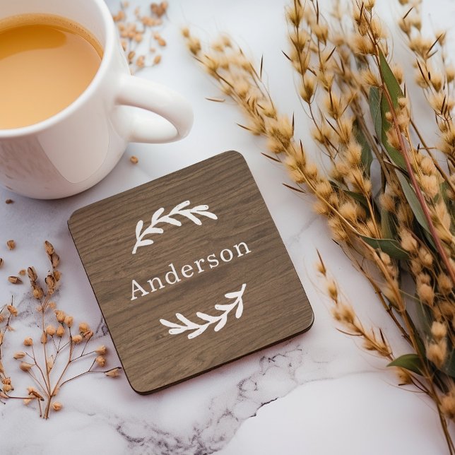 Porta-copo Sobrenome Rústico de Madeira Marrom Laurel Monogra (Criador carregado)
