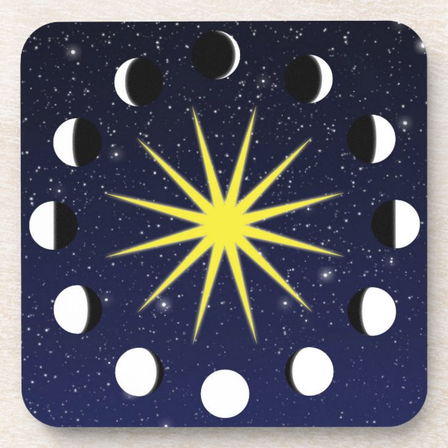 Porta-copo Sol, Fases da Lua e Estrelas (Frente)