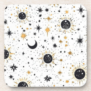 Porta-copo Sol Lua Estrelas Celestiais Preto e Dourado