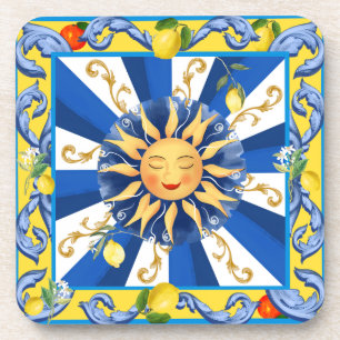 Porta-copo Sol siciliano, majolica, limão,