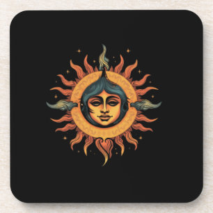 Porta-copo Sol trivial, sol retrô, sol com rosto feminino