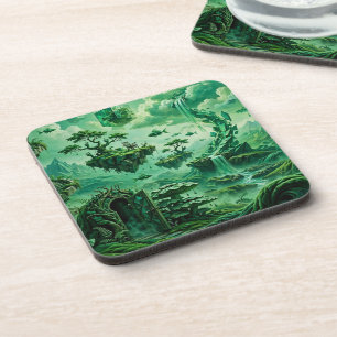 Porta-copo Sonhos Esmeralda Paisagem Surrealista Tons de Verd