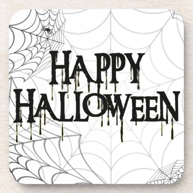 Porta-copo Spiderwebs And Happy Halloween Creepy Text (Frente)