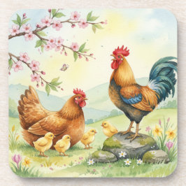 Porta-copo Spring chicken rooster farm country coasters