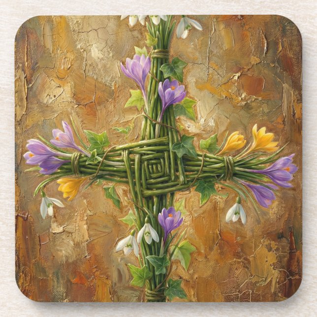 Porta-copo St Brigid Cross Green Rushes Crocus Imbolc Art (Frente)
