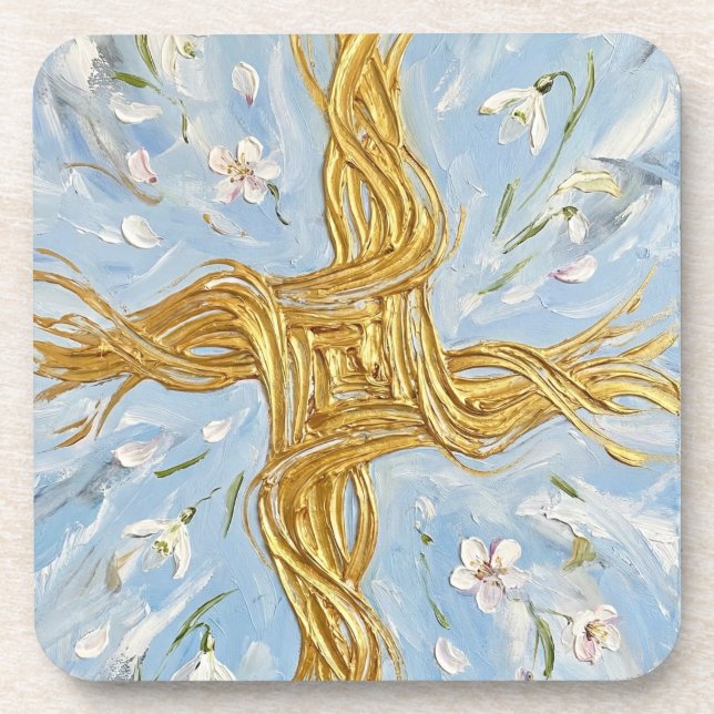 Porta-copo St Brigid's Cross Snowdrops Golden Imbolc Art (Frente)