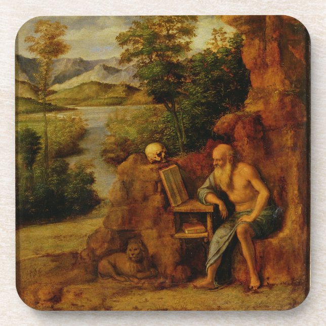 Porta-copo St Jerome, c.1500 (óleo no painel) (Frente)