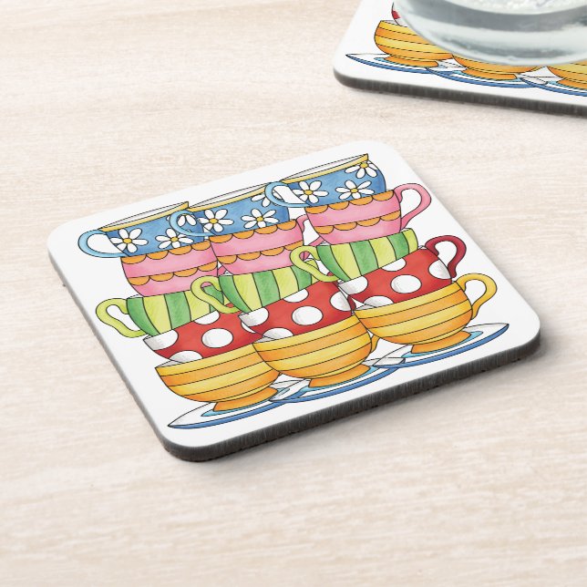 Porta-copo Stacked Teacups Teatime Illustration (Left Side)