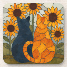 Porta-copo Stained Glass Cats and Sunflowers Art Design
