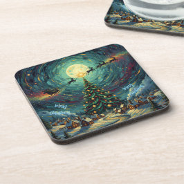 Porta-copo Starry Night Christmas Coaster Set 6 Santa Sleigh