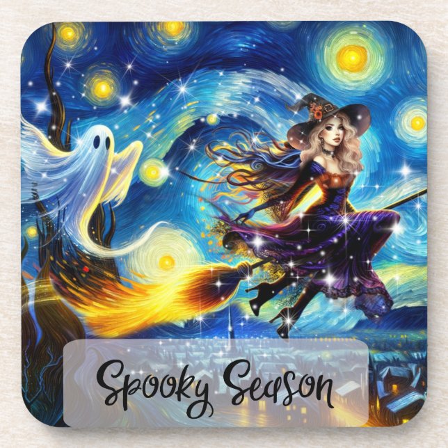 Porta-copo Starry Night Witchy Halloween Design (Frente)