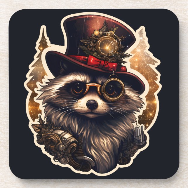 Porta-copo Steampunk Christmas Raccoon (Frente)