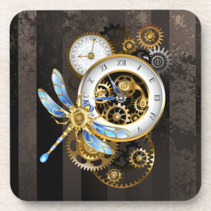 Porta-copo Steampunk Clock with Mechanical Dragonfly