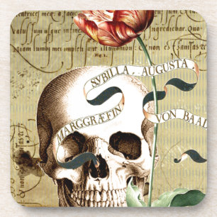Porta-copo Steampunk Skull Floral Escrevendo Halloween