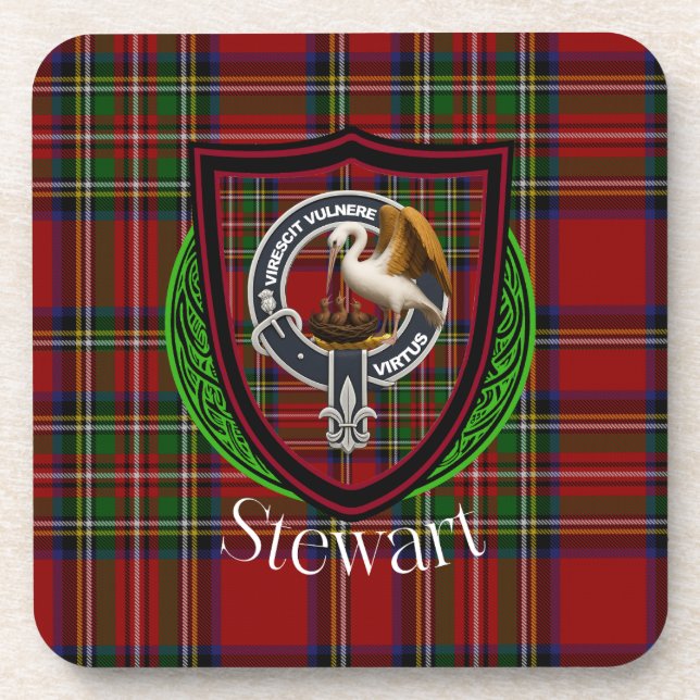 Porta-copo Stewart Scottish Clan Tartan & Crest (Frente)