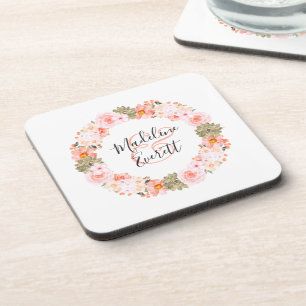 Porta-copo Suculentas de Pêssego e Hortelã Monograma Floral d