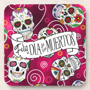 Porta-copo Sugar Skulls and Swirls Rosa Red ID725