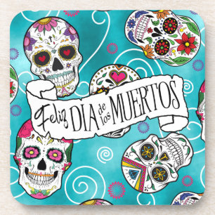 Porta-copo Sugar Skulls and Swirls Rosa Turquoise ID725