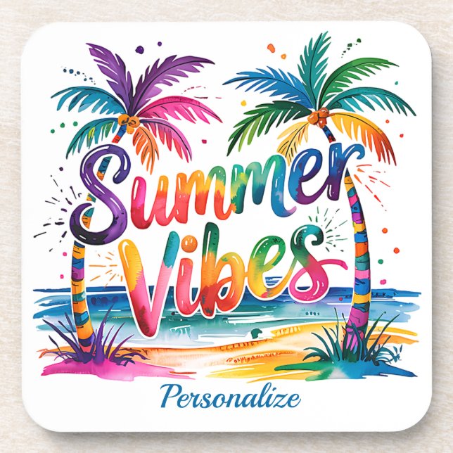 Porta-copo Summer Vibes Tropical Palm Tree Ocean Personalizad (Frente)