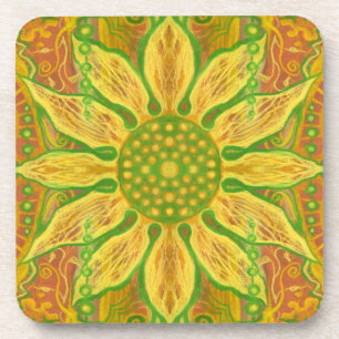 Porta-copo Sun Flower bohemian floral art yellow green orange