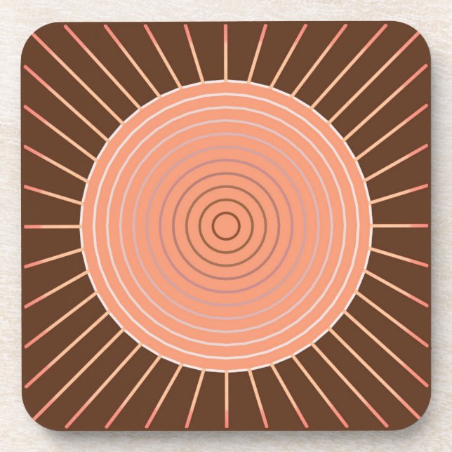 Porta-copo Sunburst Geométrico Moderno - Peach e Brown (Frente)