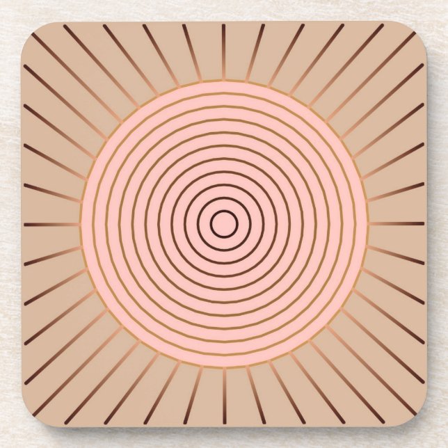 Porta-copo Sunburst Geométrico Moderno - Peach e Tan (Frente)