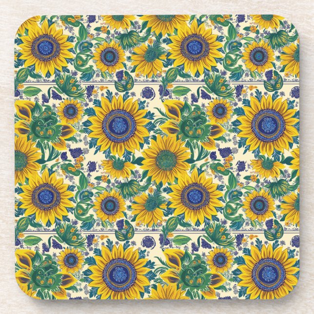 Porta-copo Sunflowers. Ukrainian folk art pattern. (Frente)