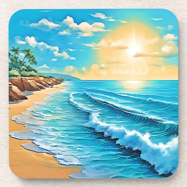 Porta-copo Sunlit Beach Waves Design (Frente)
