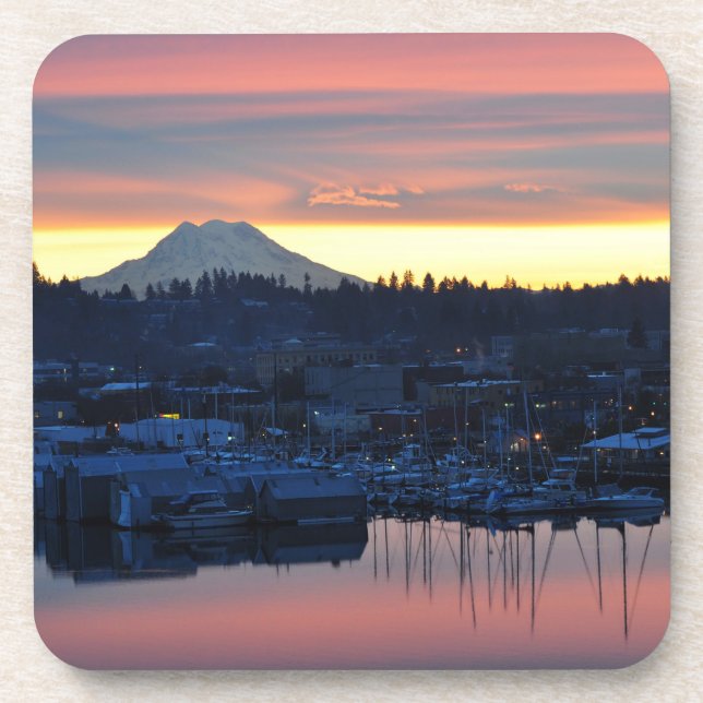 Porta-copo Sunrise Monte Rainier e Marina em Olympia WA (Frente)