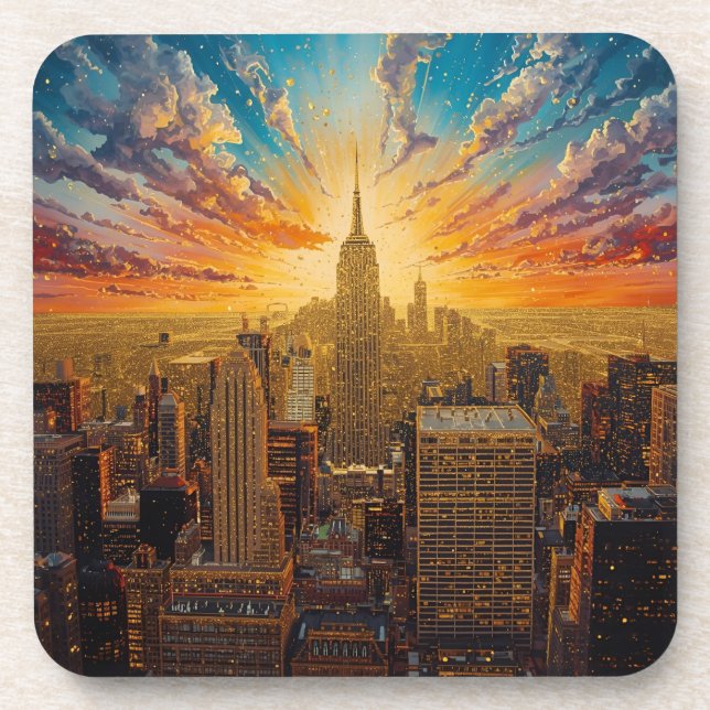 Porta-copo Sunset do ouro sobre Skyline Nova Iorque (Frente)