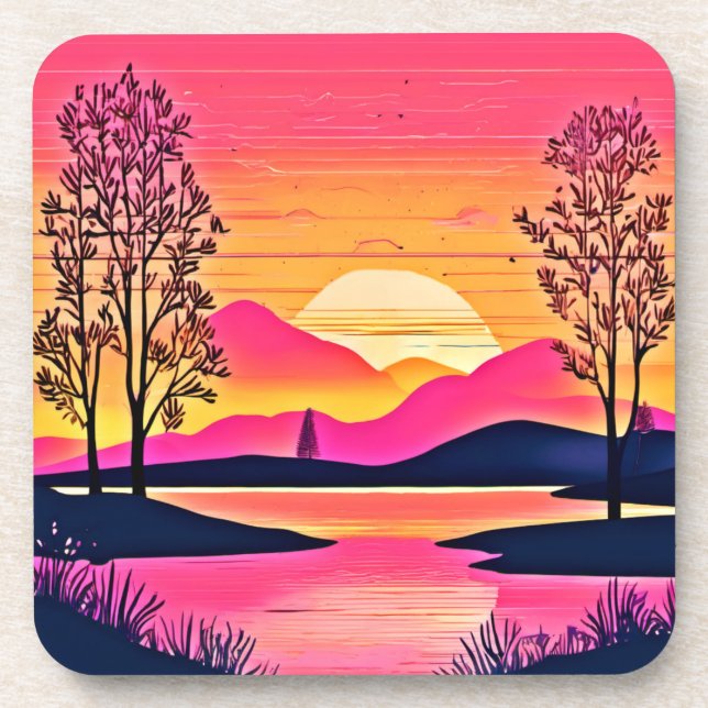 Porta-copo Sunset Dourado Sobre Arte Rosa (Frente)