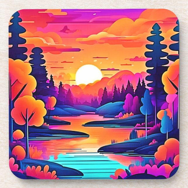 Porta-copo Sunset Lake Fantasy Art (Frente)