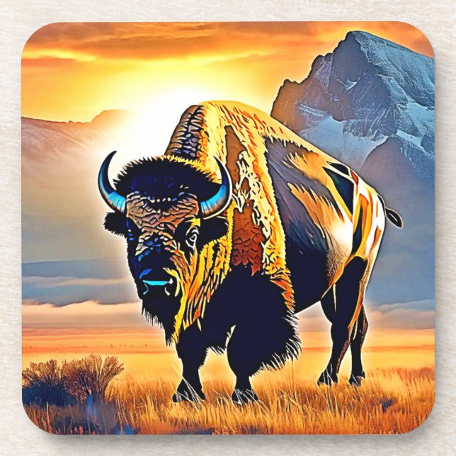 Porta-copo Sunset Mountain Bison Art Design (Frente)