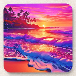 Porta-copo Sunset tropical: Arte com brilho na praia