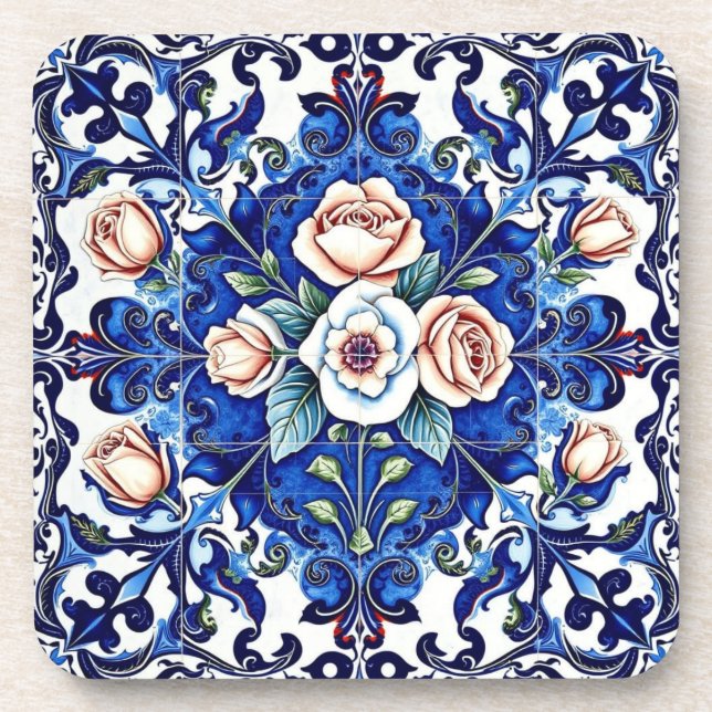 Porta-copo suporte de mosaico rosa real (Frente)