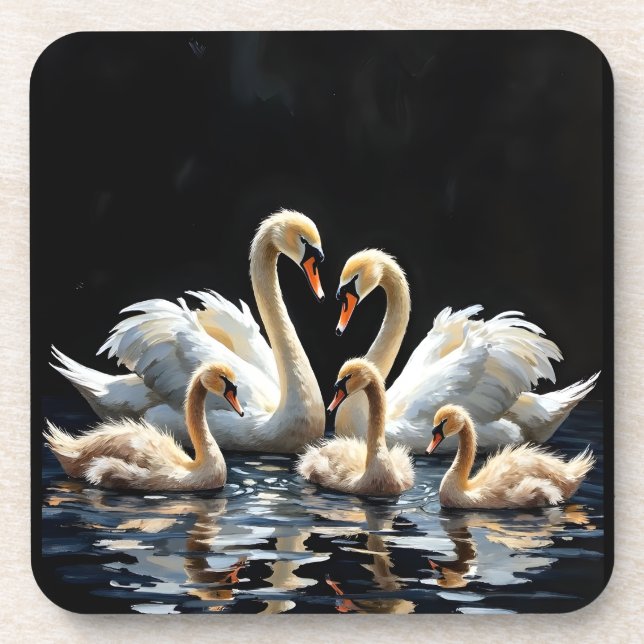 Porta-copo Swan Family on Black Lake Artwork (Frente)