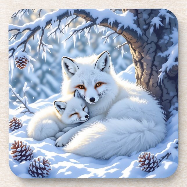 Porta-copo Sweet White Foxes in the Snow (Frente)