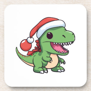 Porta-copo T-Rex Dinossauro Kawaii em Chapéu de Natal