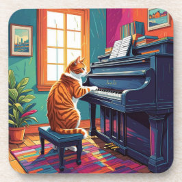 Porta-copo Tabby Cat Tocando o Piano