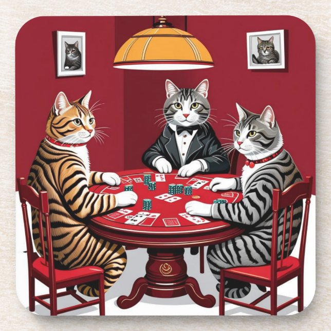 Porta-copo Tabby Cats Reproduzindo Poker (Frente)