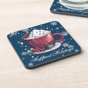 Porta-copo Taça de Chocolate Quente de Natal Azul