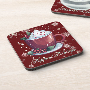 Porta-copo Taça de Chocolate Quente de Natal Vermelho