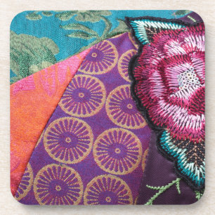 Porta-copo Tapeçaria colorida boho cigana flor de rosa