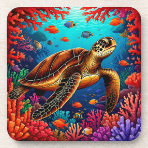Porta-copo Tartaruga Marinha Vibrante Recife de Coral Oceano 