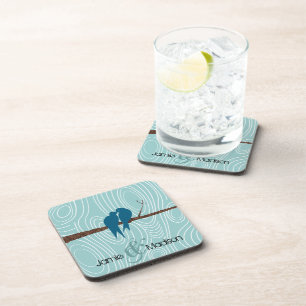 Porta-copo Teal Cute Beijando Pássaros Apaixonados Sentados n