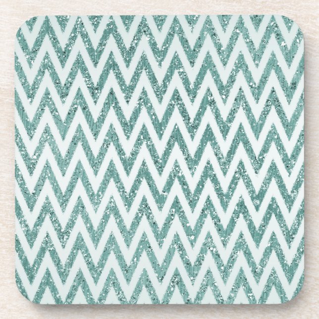 Porta-copo Teal Green e White Faux Glitter Zigzag (Frente)